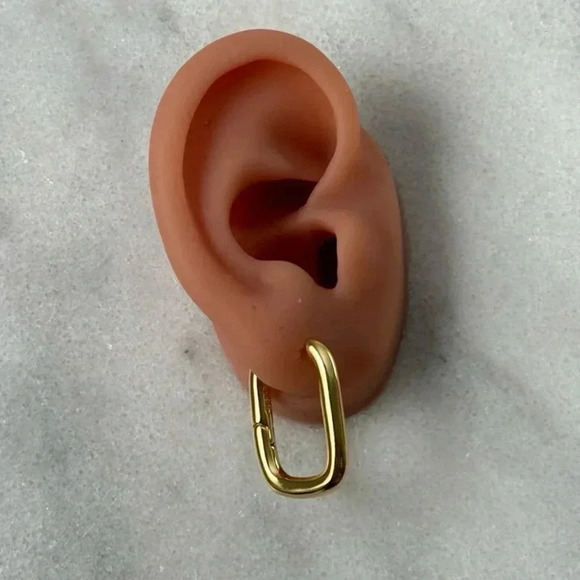 Gold Chunky Square Hoop Earrings Brand New - Picture 2 of 5